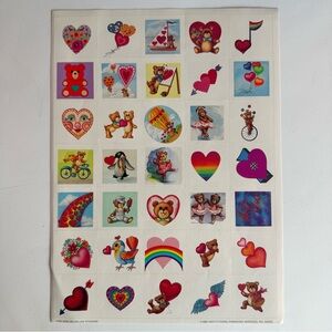 Vintage 1985 Institutional Financing Hearts and Teddy Bears Sticker Sheet 35D